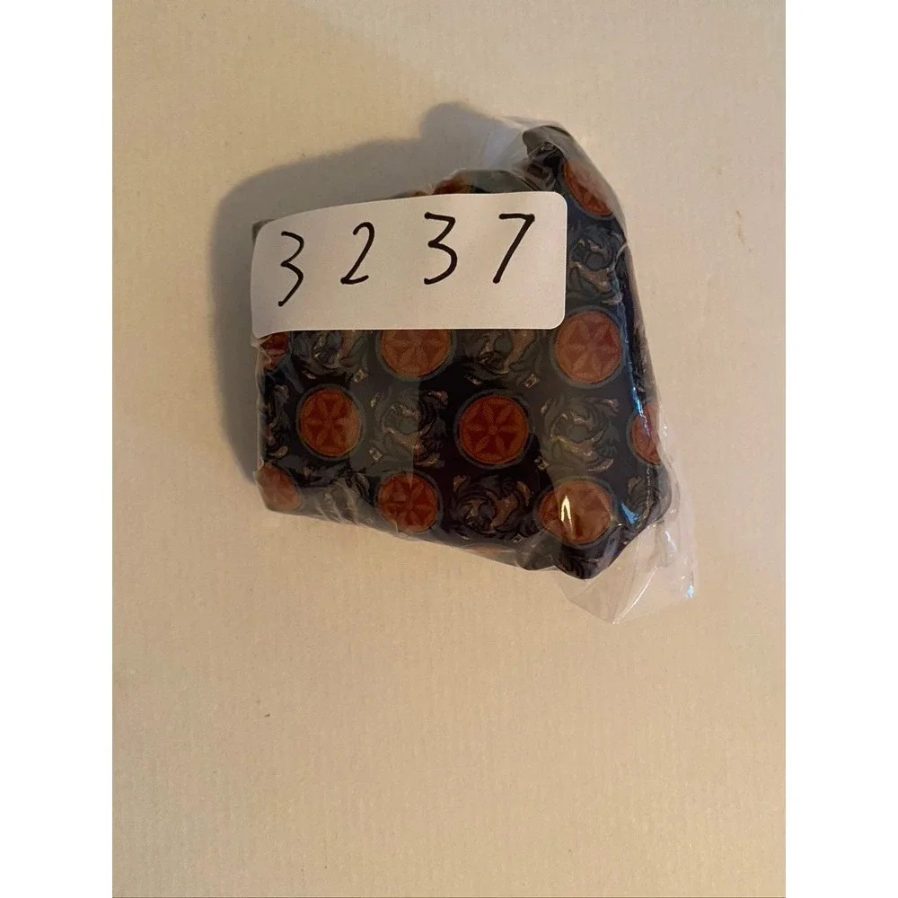 Christian Dior Monsieur Silk Tie Medallion Dragon Navy Blue Orange Geometric